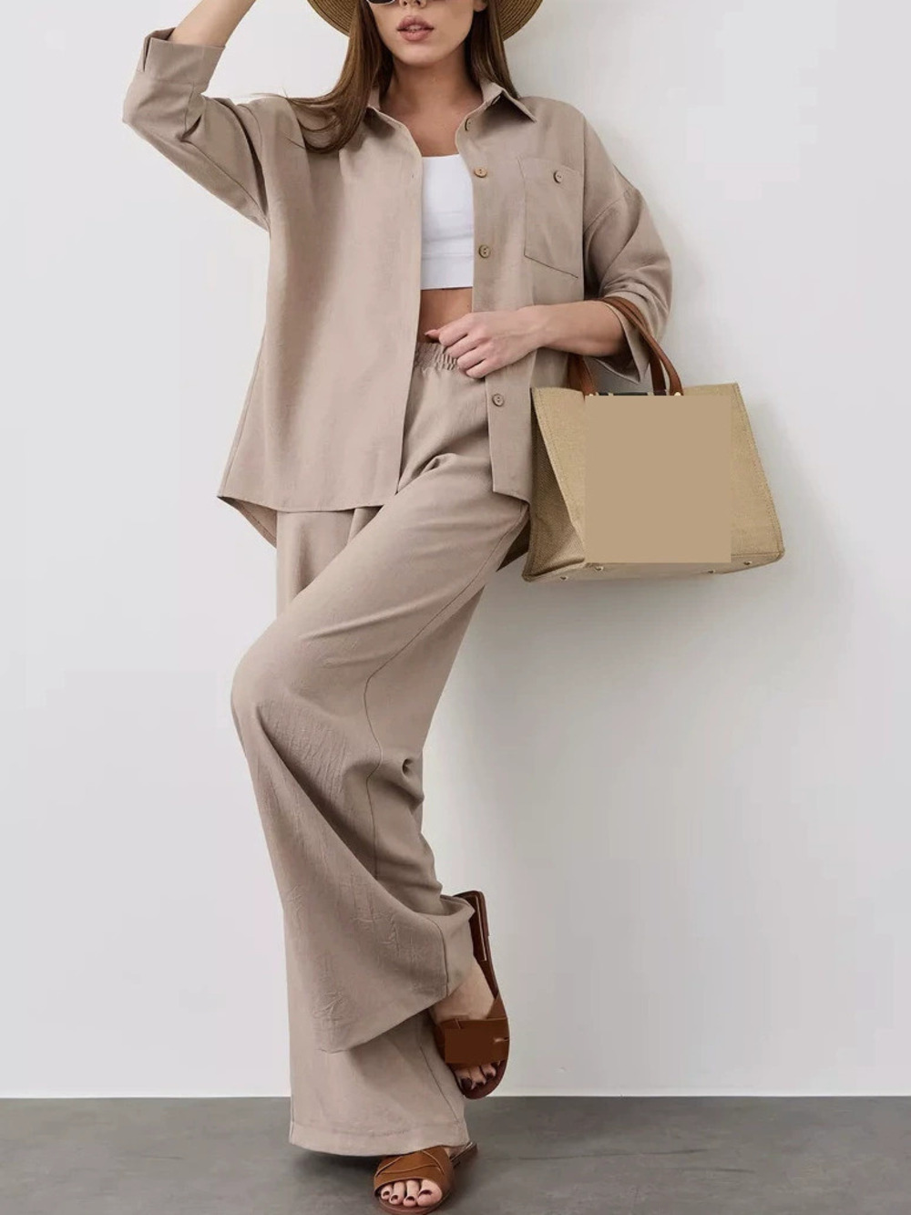 Zara Early Fall Solid Loose Fit Loungewear Long Sleeve Shirt Pants 2 Piece Set